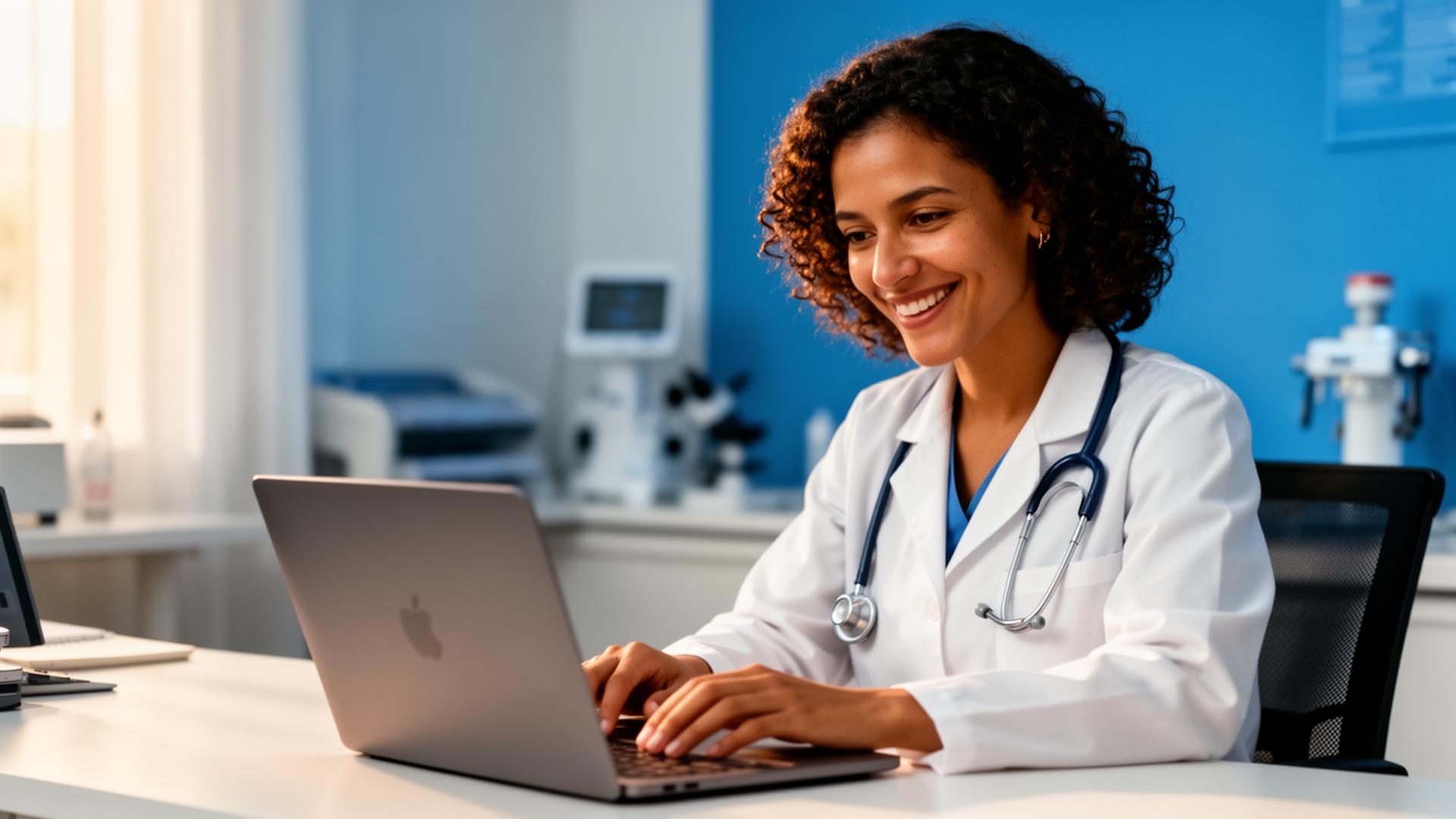 Médica em consulta de telemedicina